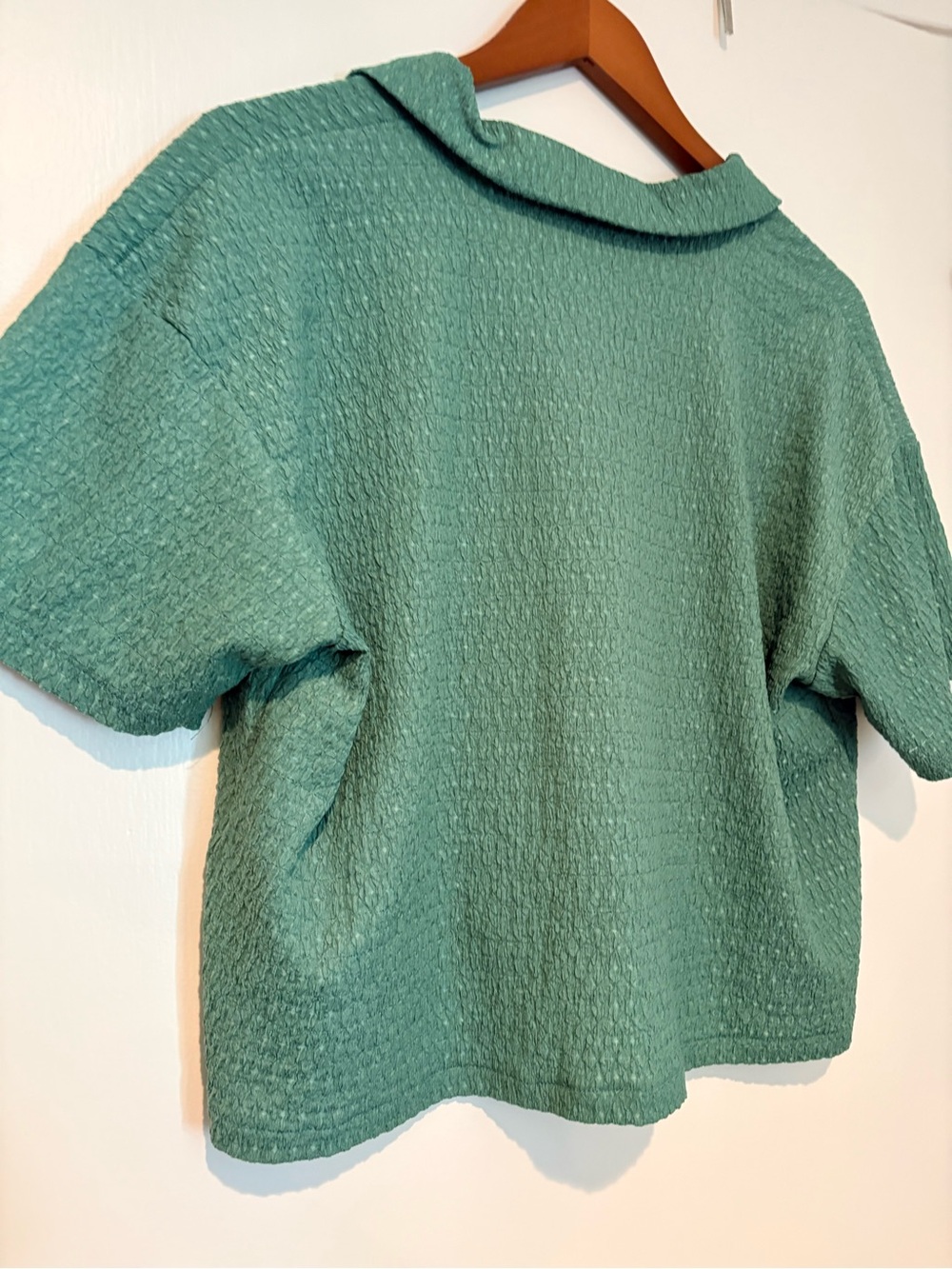 Madewell Trellis Green Short-Sleeve Cropped Button-Down Crinkle Knit - Picture 2 of 4